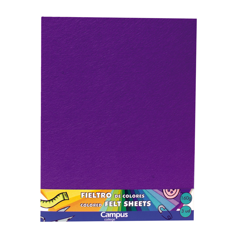 FIELTRO CAMPUS COLLEGE A4 160 GRAMOS 1 MM COLOR VIOLETA BOLSA 3 UNIDADES