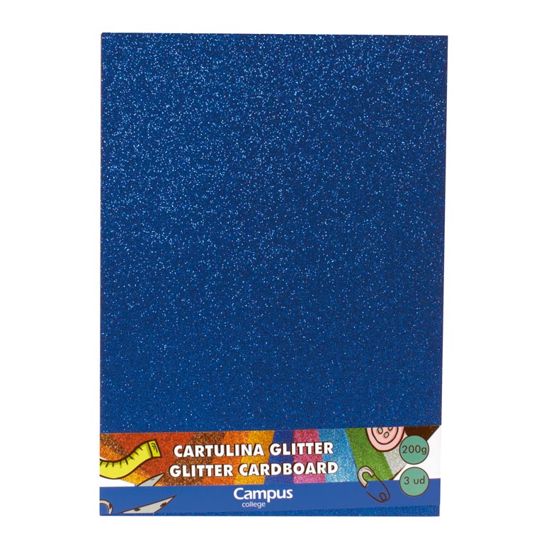 CARTULINA CAMPUS COLLEGE 200 GRAMOS A4 210X297 MM GLITTER PURPURINA COLOR AZUL