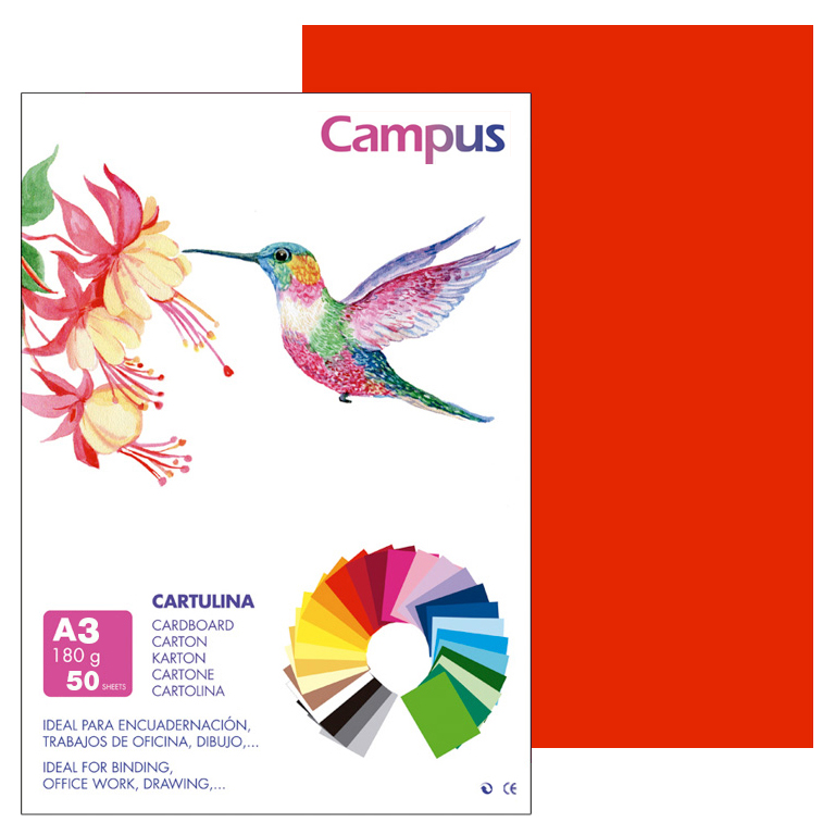 CARTULINA CAMPUS A3 297X420 MM 180 GRAMOS COLOR ROJO