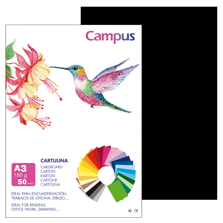 CARTULINA CAMPUS A3 297X420 MM 180 GRAMOS COLOR NEGRO