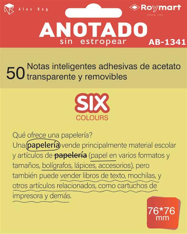 BLOC NOTAS ADHESIVAS QUITA Y PON TRASLUCIDAS AMARILLAS 76X76 MM 50 HOJAS	