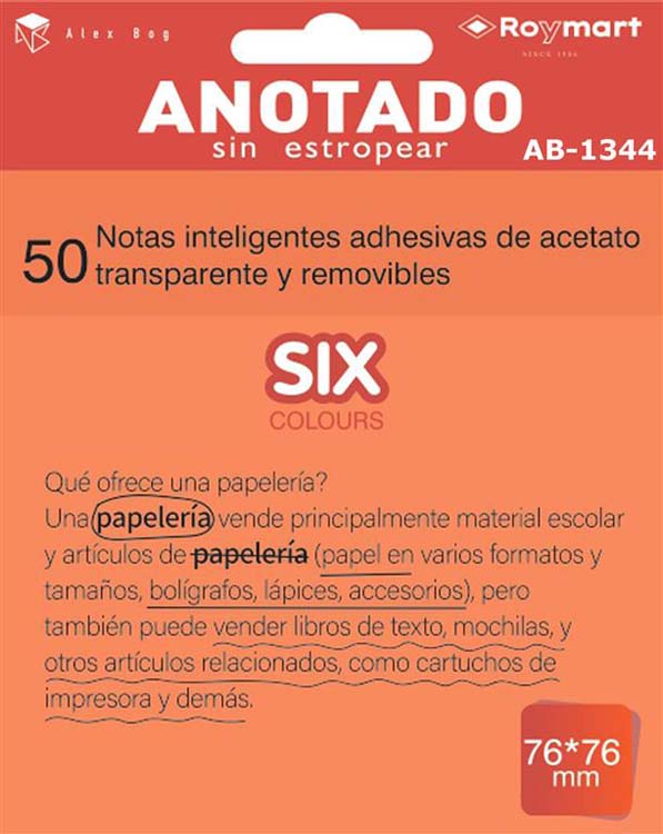 BLOC NOTAS ADHESIVAS QUITA Y PON TRASLUCIDAS NARANJAS 76X76 MM 50 HOJAS	